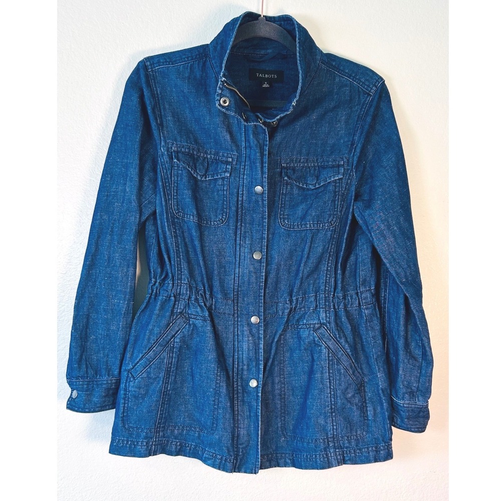 Talbots Travel Blue Cotton Hemp Denim Utility Field Jacket Size S